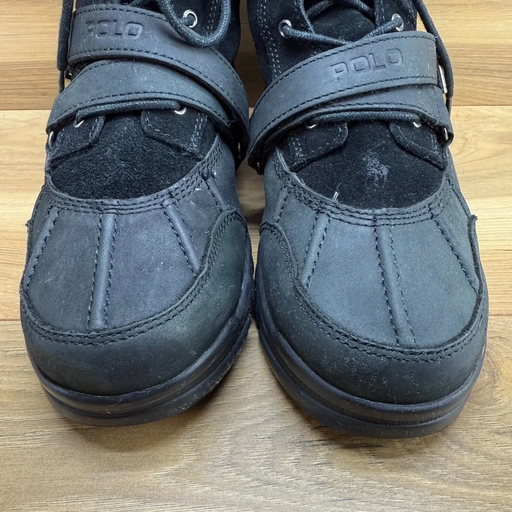 Polo Ralph Lauren Tavin‎ Shearling Boots Big Boys Size 4.5 Black Leather Suede